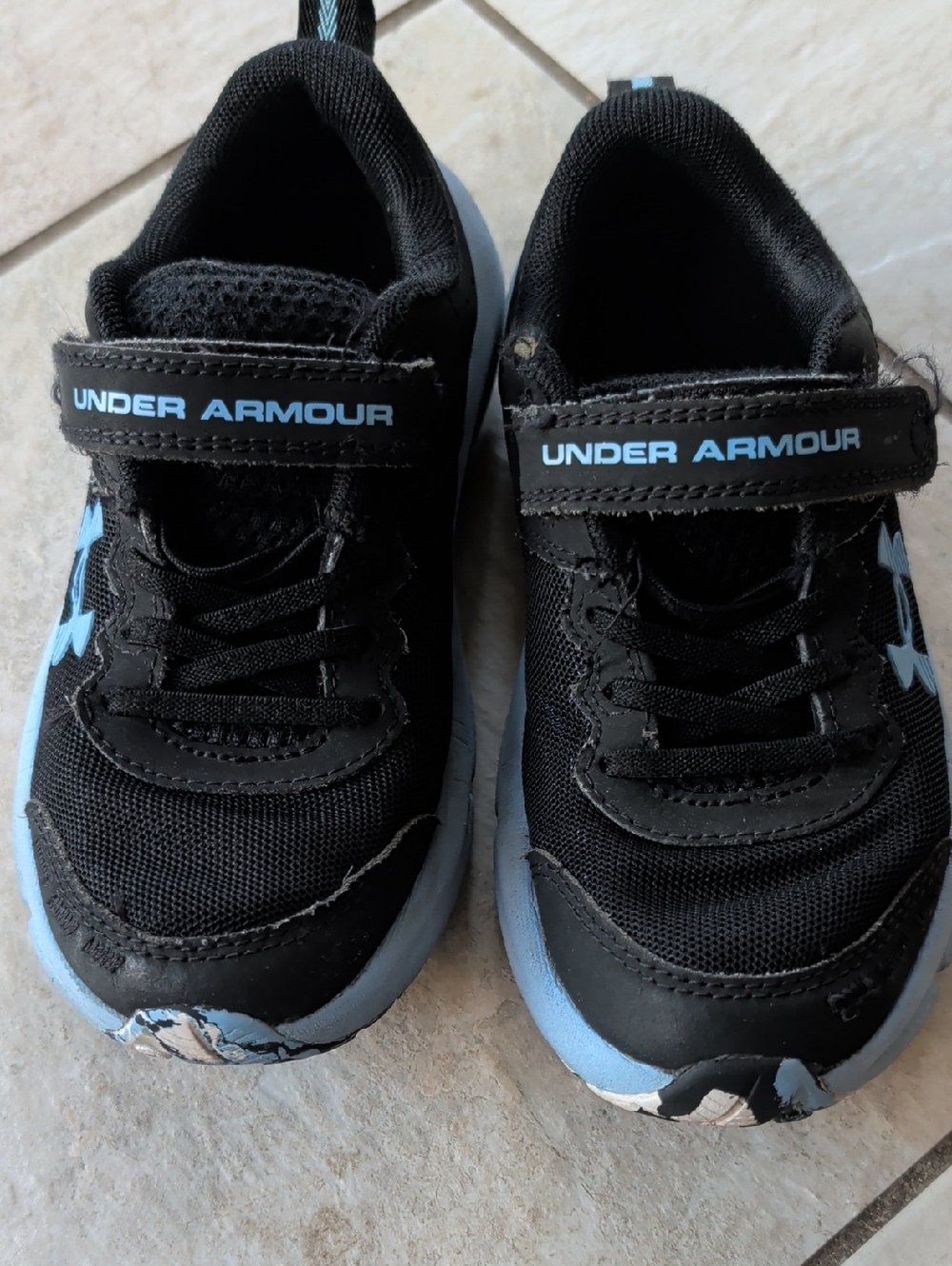 Under Armour Black & Light Blue Kids' Hook-and-Loop Sneakers